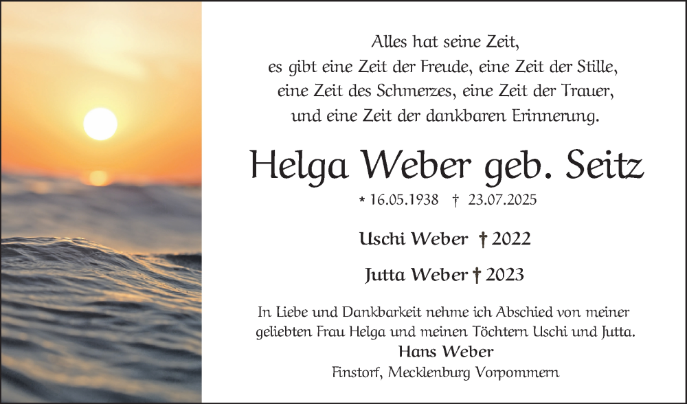  Traueranzeige für Helga Weber vom 02.08.2025 aus Bergsträßer Anzeiger