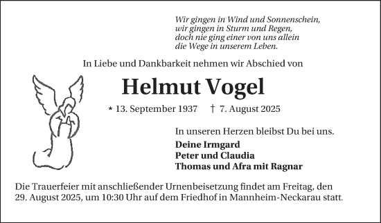 Traueranzeige von Helmut Vogel von Mannheimer Morgen