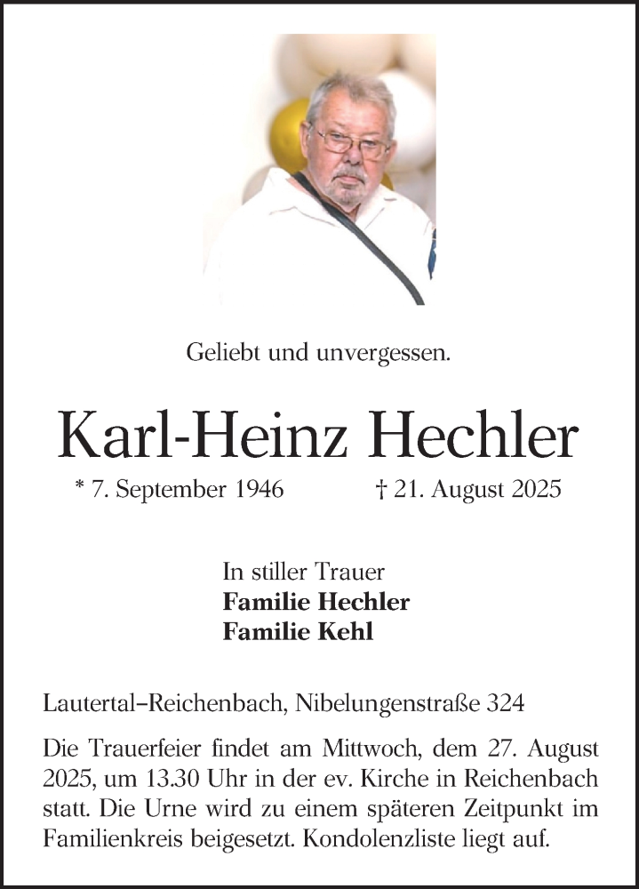  Traueranzeige für Karl-Heinz Hechler vom 23.08.2025 aus Bergsträßer Anzeiger