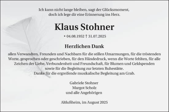 Traueranzeige von Klaus Stohner von Schwetzinger Zeitung