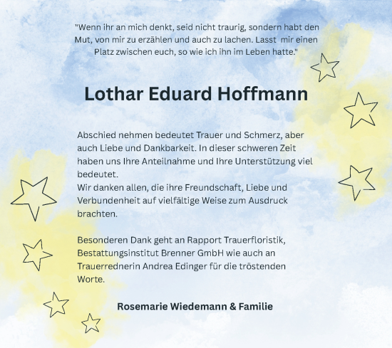 Traueranzeige von Lothar Eduard Hoffmann von Schwetzinger Zeitung