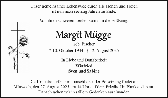 Traueranzeige von Margit Mügge von Schwetzinger Zeitung
