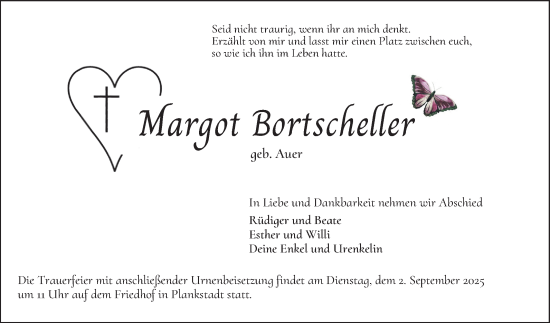 Traueranzeige von Margot Bortscheller von Schwetzinger Zeitung