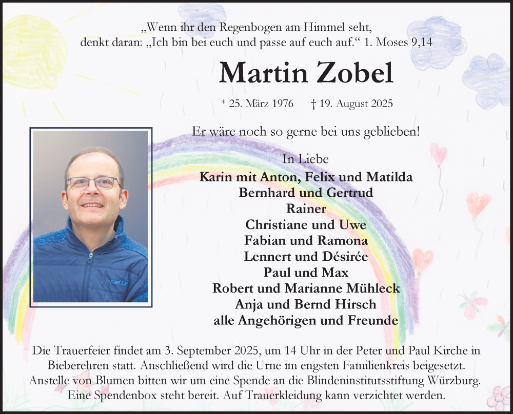  Traueranzeige für Martin Zobel vom 28.08.2025 aus Fränkische Nachrichten
