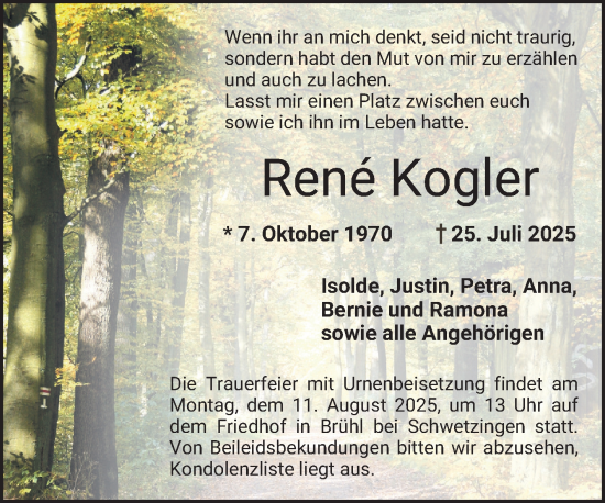 Traueranzeige von René Kogler von Bergsträßer Anzeiger