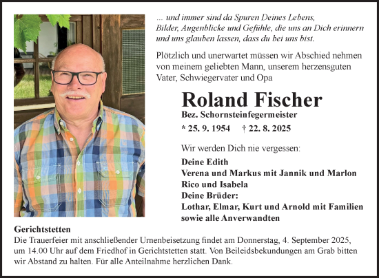 Traueranzeige von Roland Fischer von Fränkische Nachrichten