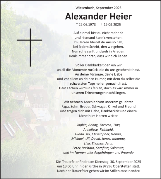 Traueranzeige von Alexander Heier von Fränkische Nachrichten