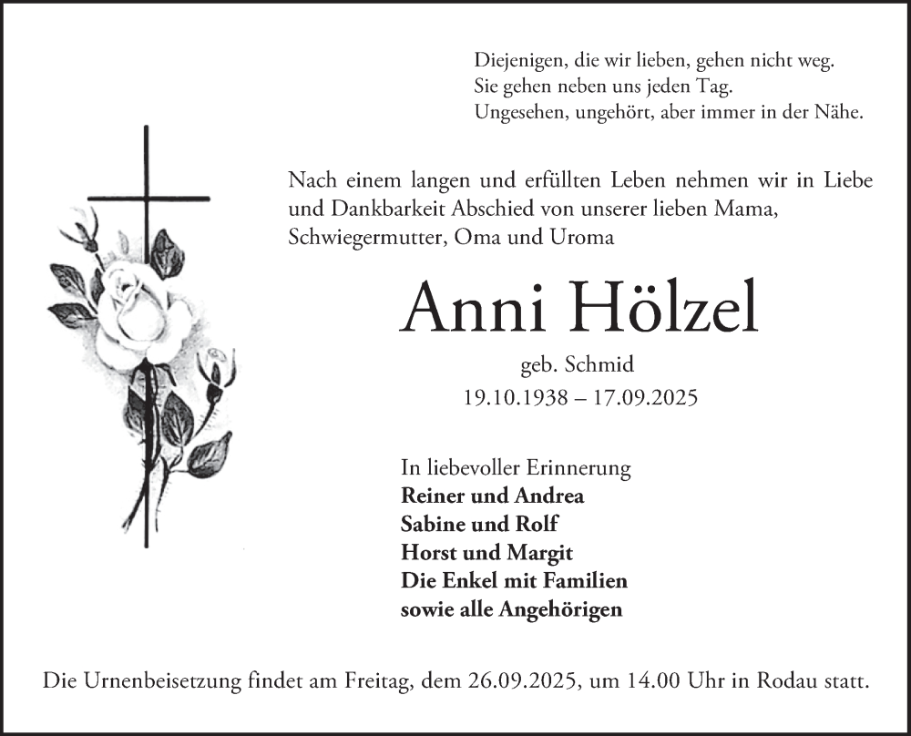  Traueranzeige für Anni Hölzel vom 20.09.2025 aus Bergsträßer Anzeiger