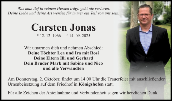 Traueranzeige von Carsten Jonas von Fränkische Nachrichten