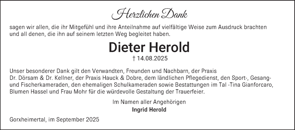  Traueranzeige für Dieter Herold vom 06.09.2025 aus Mannheimer Morgen