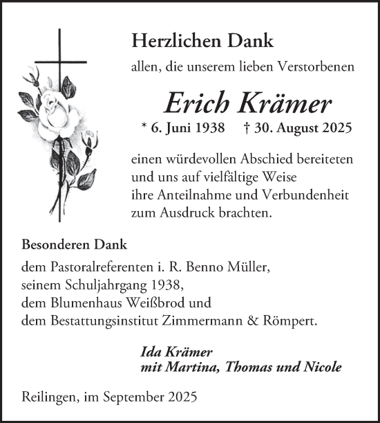 Traueranzeige von Erich Krämer von Schwetzinger Zeitung