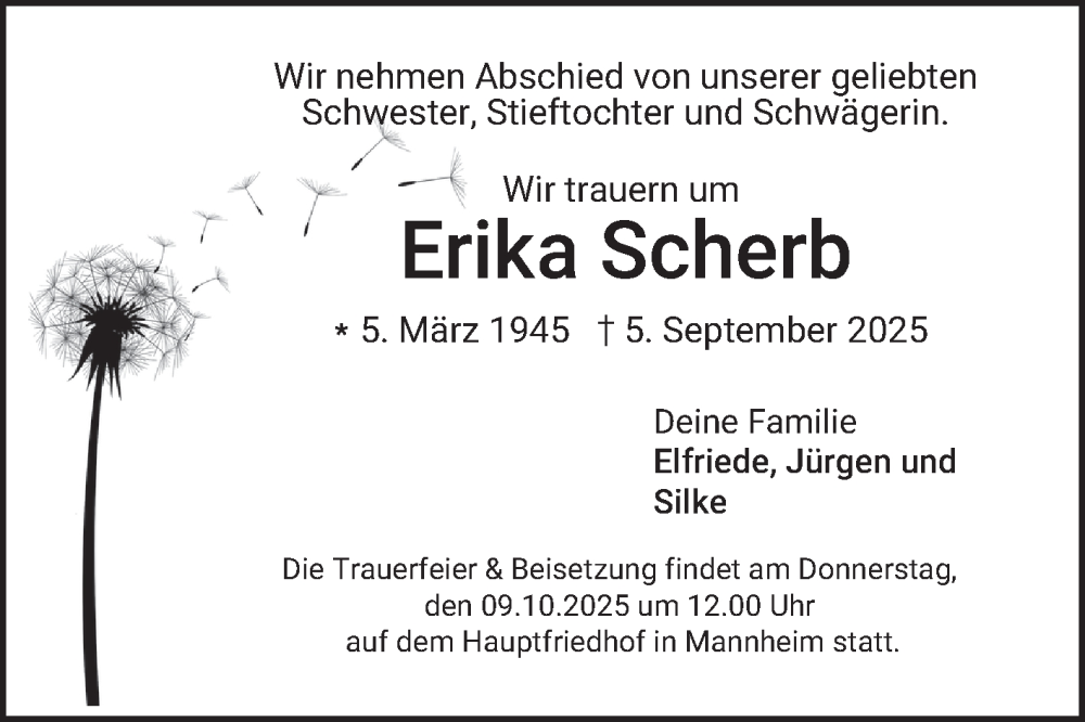  Traueranzeige für Erika Scherb vom 27.09.2025 aus Mannheimer Morgen