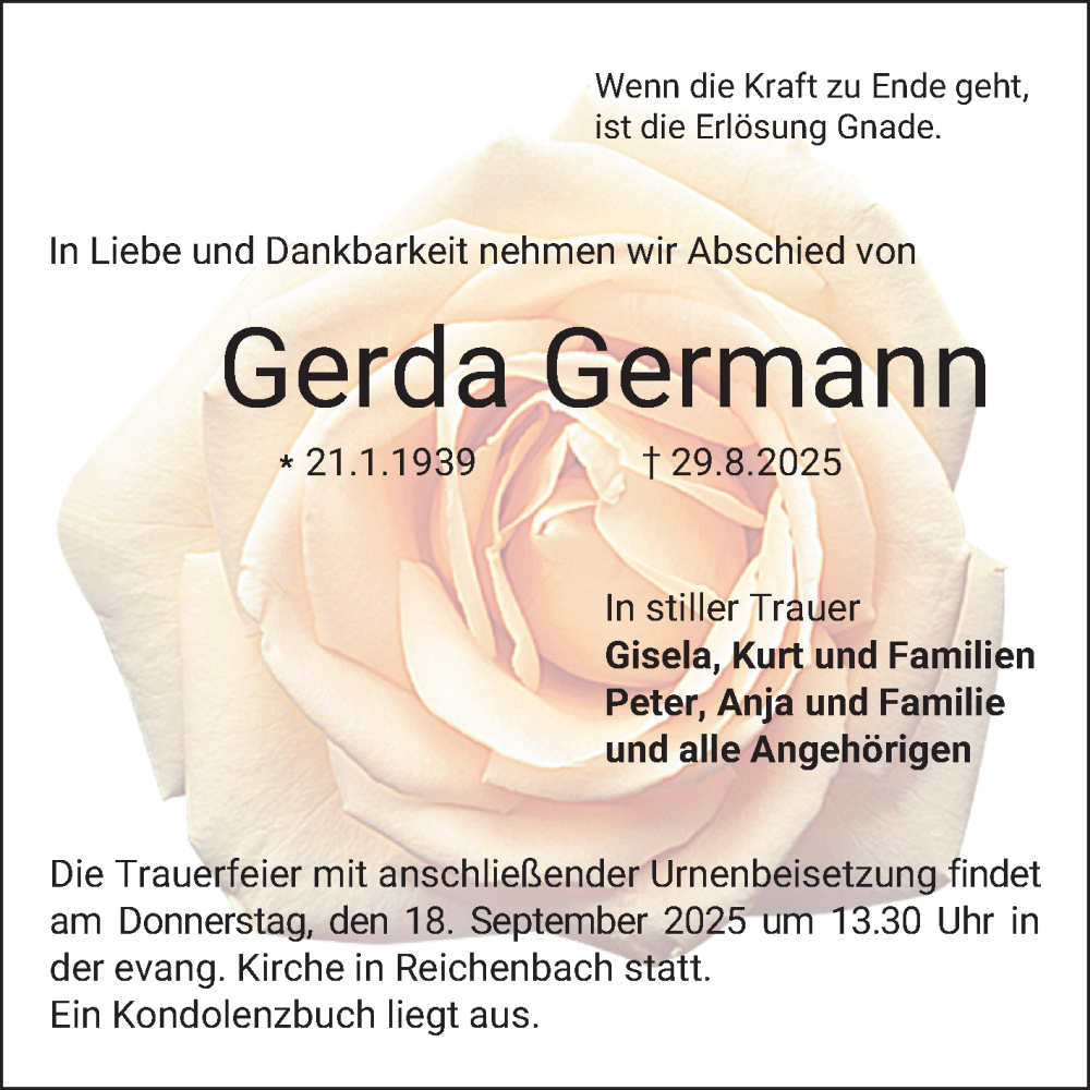  Traueranzeige für Gerda Germann vom 13.09.2025 aus Bergsträßer Anzeiger