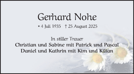Traueranzeige von Gerhard Nohe von Mannheimer Morgen