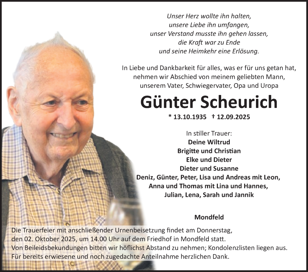  Traueranzeige für Günter Scheurich vom 25.09.2025 aus Fränkische Nachrichten