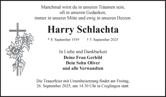 Traueranzeige von Harry Schlachta von Fränkische Nachrichten