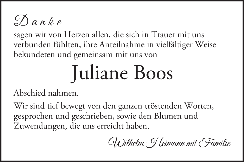  Traueranzeige für Juliane Boos vom 27.09.2025 aus Bergsträßer Anzeiger