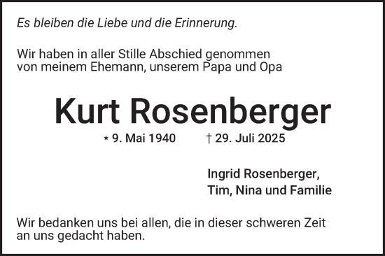 Traueranzeige von Kurt Rosenberger von Mannheimer Morgen