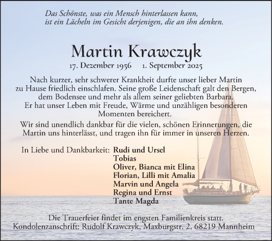 Traueranzeige von Martin Krawczyk von Mannheimer Morgen