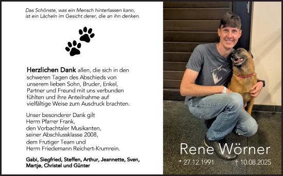 Traueranzeige von Rene Wörner von Fränkische Nachrichten