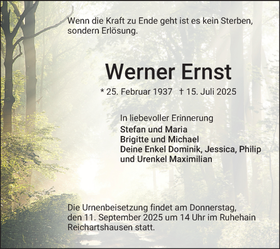 Traueranzeige von Werner Ernst von Mannheimer Morgen