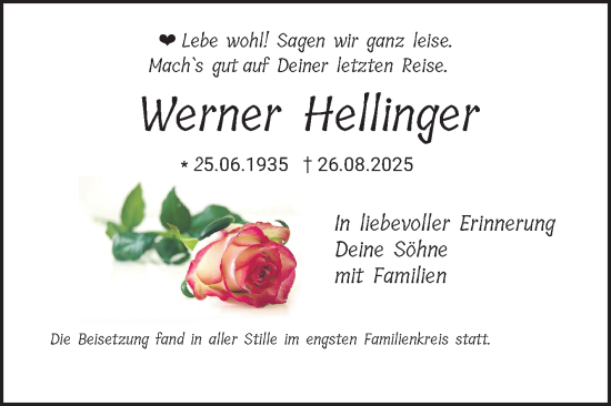 Traueranzeige von Werner Hellinger von Mannheimer Morgen