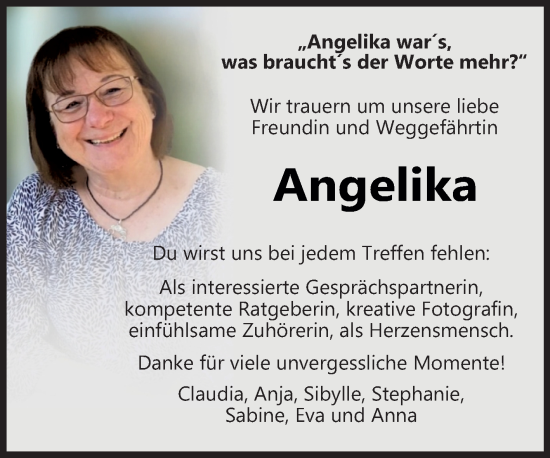 Traueranzeige von Angelika Endres von Fränkische Nachrichten