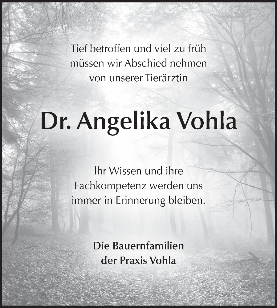  Traueranzeige für Angelika Vohla vom 23.01.2026 aus Fränkische Nachrichten