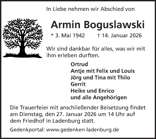 Traueranzeige von Armin Boguslawski von Mannheimer Morgen