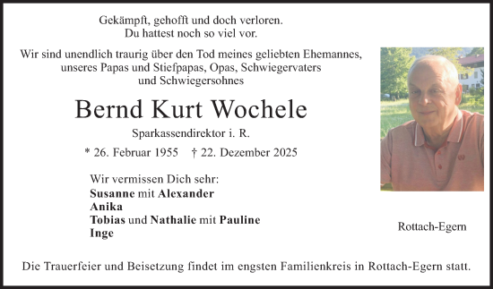 Traueranzeige von Bernd Kurt Wochele von Schwetzinger Zeitung