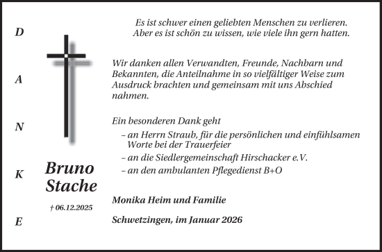 Traueranzeige von Bruno Stache von Schwetzinger Zeitung