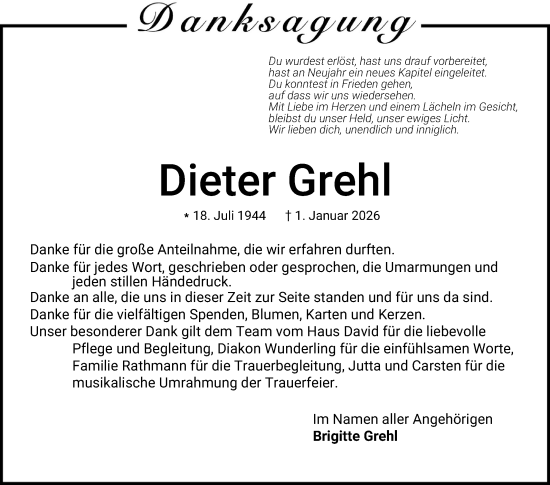 Traueranzeige von Dieter Grehl von Schwetzinger Zeitung