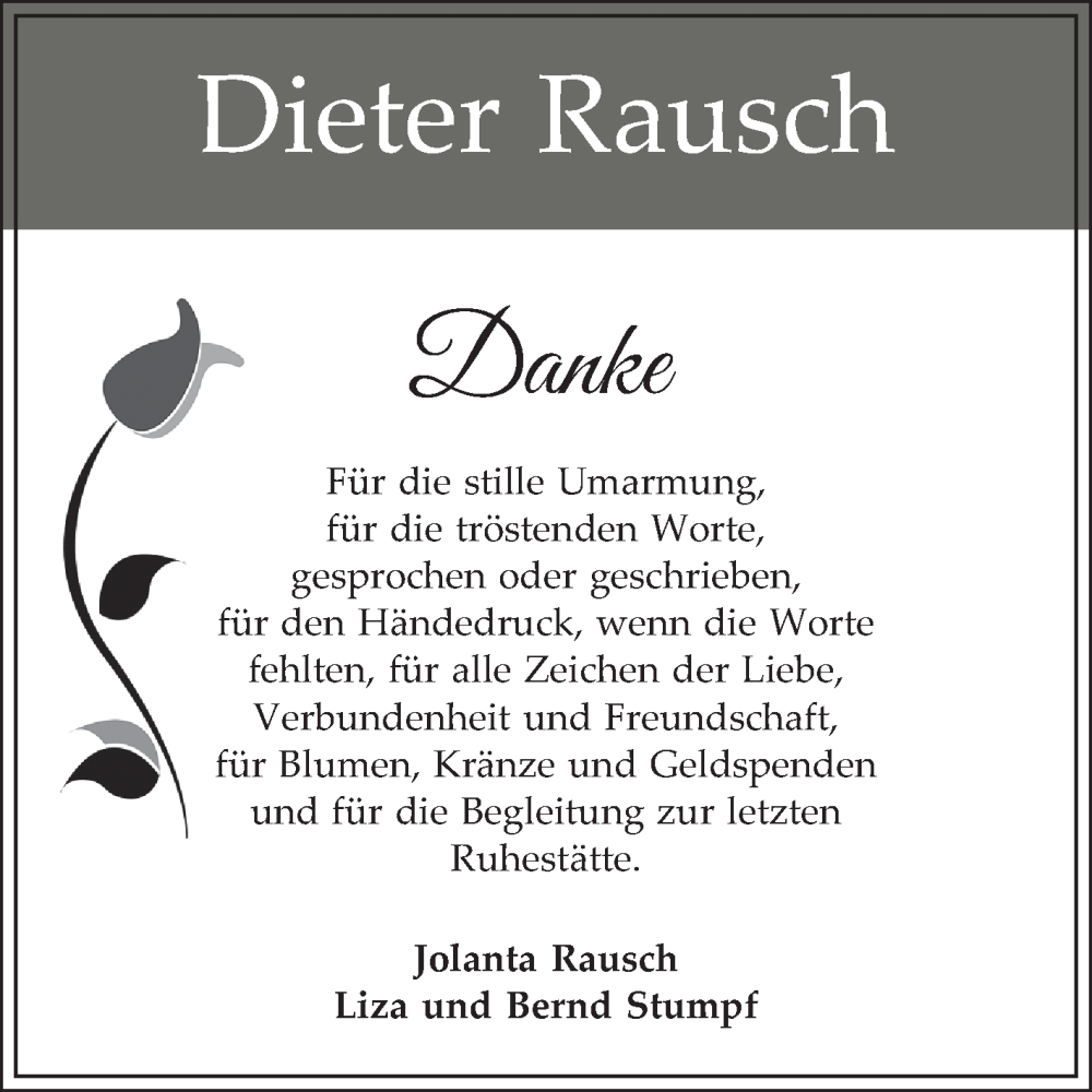  Traueranzeige für Dieter Rausch vom 31.01.2026 aus Bergsträßer Anzeiger