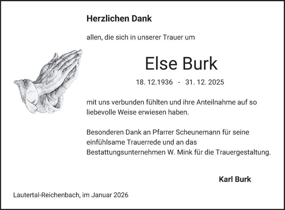  Traueranzeige für Else Burk vom 31.01.2026 aus Bergsträßer Anzeiger