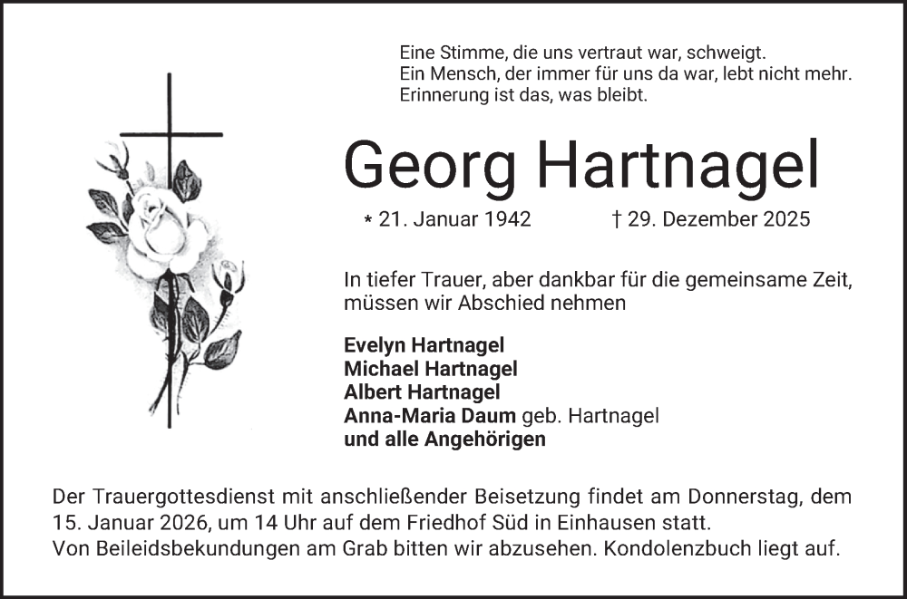  Traueranzeige für Georg Hartnagel vom 10.01.2026 aus Bergsträßer Anzeiger