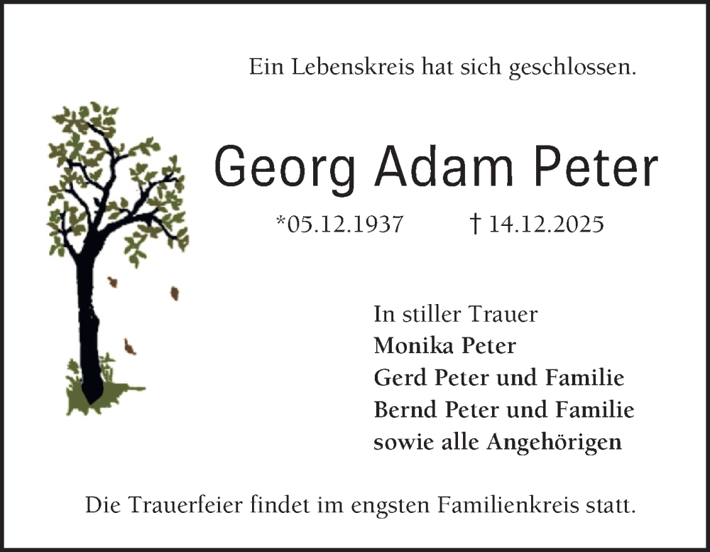  Traueranzeige für Georg Adam Peter vom 10.01.2026 aus Bergsträßer Anzeiger