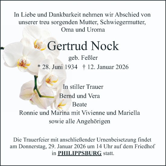 Traueranzeige von Gertrud Nock von Schwetzinger Zeitung