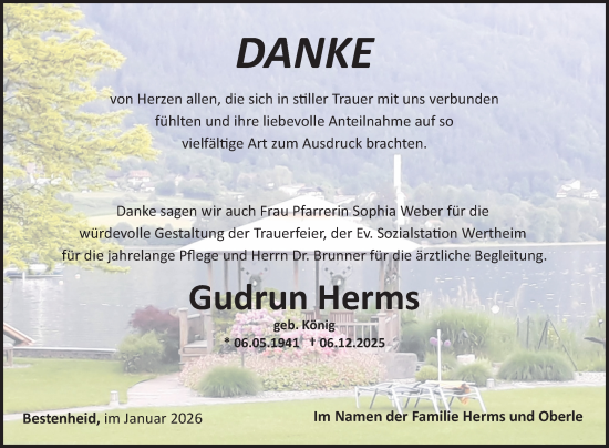 Traueranzeige von Gudrun Herms von Fränkische Nachrichten