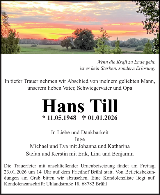 Traueranzeige von Hans Till 