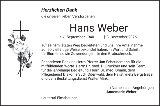 Traueranzeige von Hans Weber von Bergsträßer Anzeiger