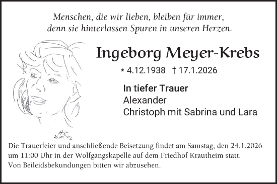 Traueranzeige von Ingeborg Meyer-Krebs von Fränkische Nachrichten