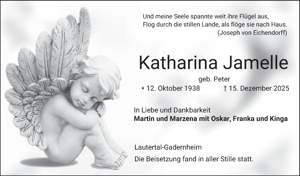  Traueranzeige für Katharina Jamelle vom 03.01.2026 aus Bergsträßer Anzeiger