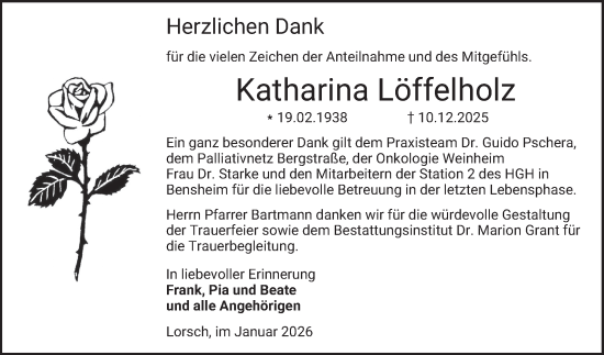 Traueranzeige von Katharina Löffelholz von Bergsträßer Anzeiger