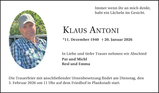 Traueranzeige von Klaus Antoni von Schwetzinger Zeitung