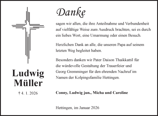 Traueranzeige von Ludwig Müller von Fränkische Nachrichten