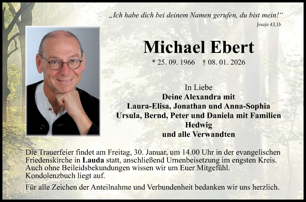  Traueranzeige für Michael Ebert vom 24.01.2026 aus Fränkische Nachrichten