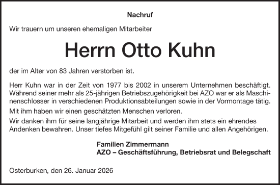 Traueranzeige von Otto Kuhn von Fränkische Nachrichten