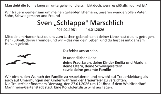 Traueranzeige von Sven Marschlich von Mannheimer Morgen