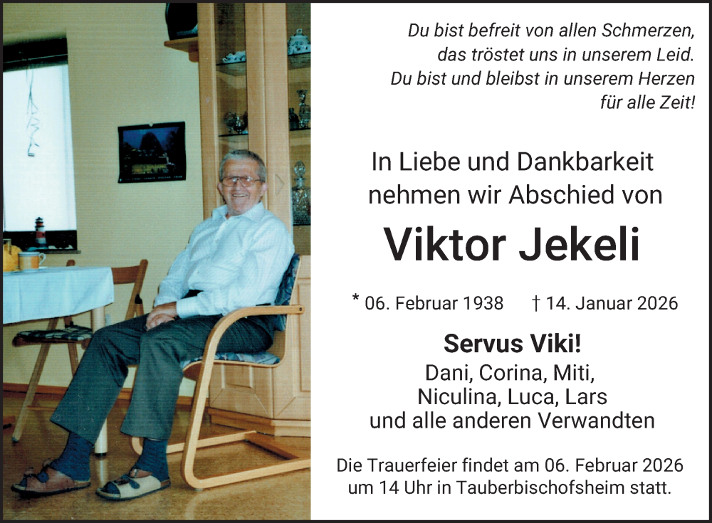  Traueranzeige für Viktor Jekeli vom 24.01.2026 aus Fränkische Nachrichten