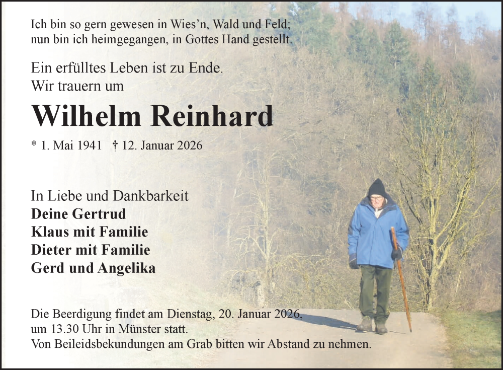  Traueranzeige für Wilhelm Reinhard vom 17.01.2026 aus Fränkische Nachrichten